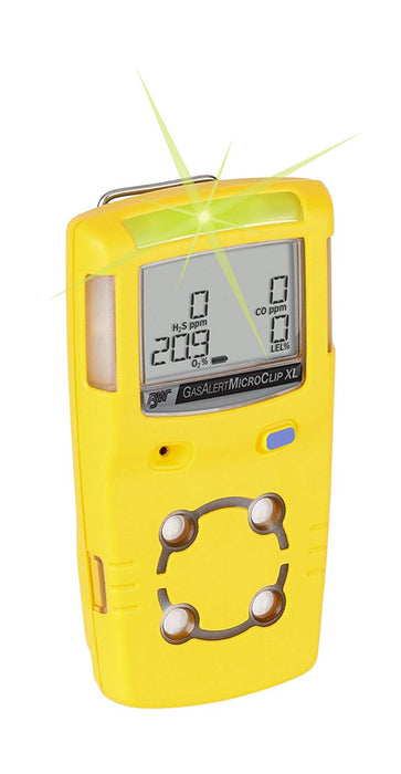 BW MCXL-XWHM-Y-NA GasAlertMicroClip XL 4 Gas Detector, CO, H2S, LEL and O2, Yellow