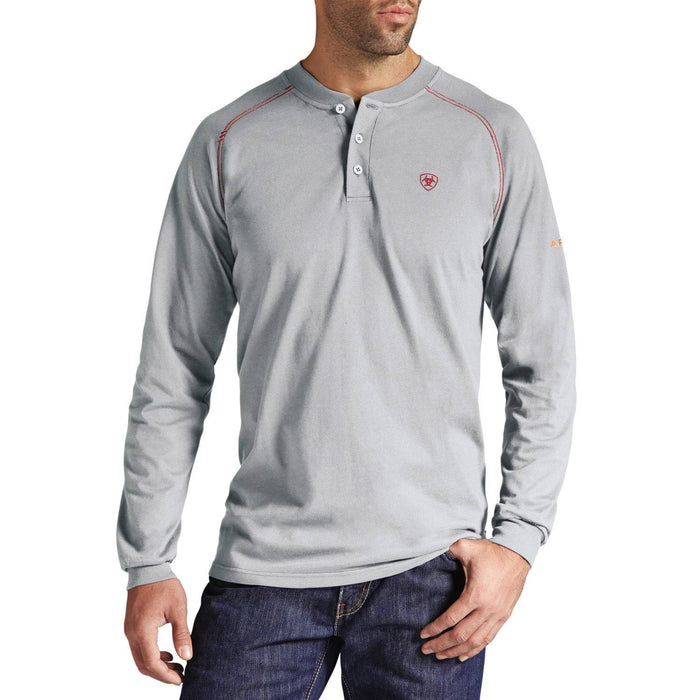 Gray Flame-Resistant 'FR' Work Long Sleeve Henleys, henley, henley long sleeve, flame resistant shirt, fr work clothes, fr shirt, flame resistant long sleeve shirt, flame resistant clothes, fr long sleeve, fr henley