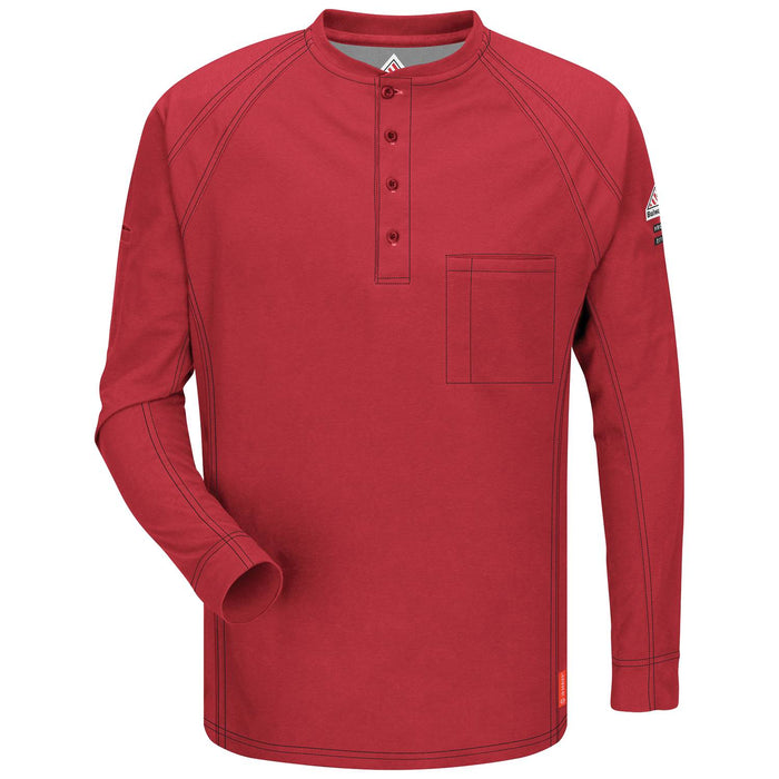 Red iQ Series® Long Sleeve Henleys, henley, henley long sleeve, flame resistant shirt, fr work clothes, fr shirt, flame resistant long sleeve shirt, flame resistant clothes, fr long sleeve, fr henley