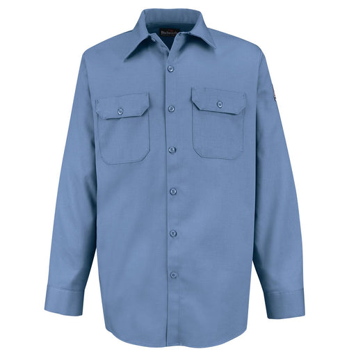 Light Blue Flame-Resistant Button-Front Work Shirt, FLAME RESISTANT SHIRT, FR WORK CLOTHES, DR SHIRT, FLAME RESISTANT LONG SLEEVED SHIRT, FLAME RESISTANT CLOTHES, FR LONG SLEEVE