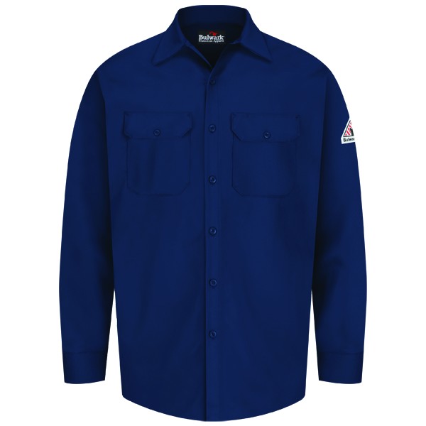 Navy Flame-Resistant Button-Front Work Shirt, FLAME RESISTANT SHIRT, FR WORK CLOTHES, DR SHIRT, FLAME RESISTANT LONG SLEEVED SHIRT, FLAME RESISTANT CLOTHES, FR LONG SLEEVE